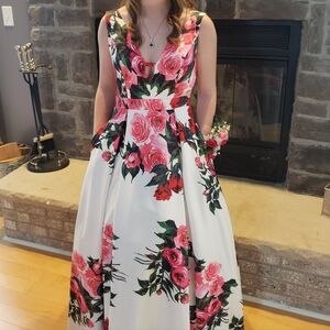 JVN by Jovani Floral Prom Dress - White and Pink